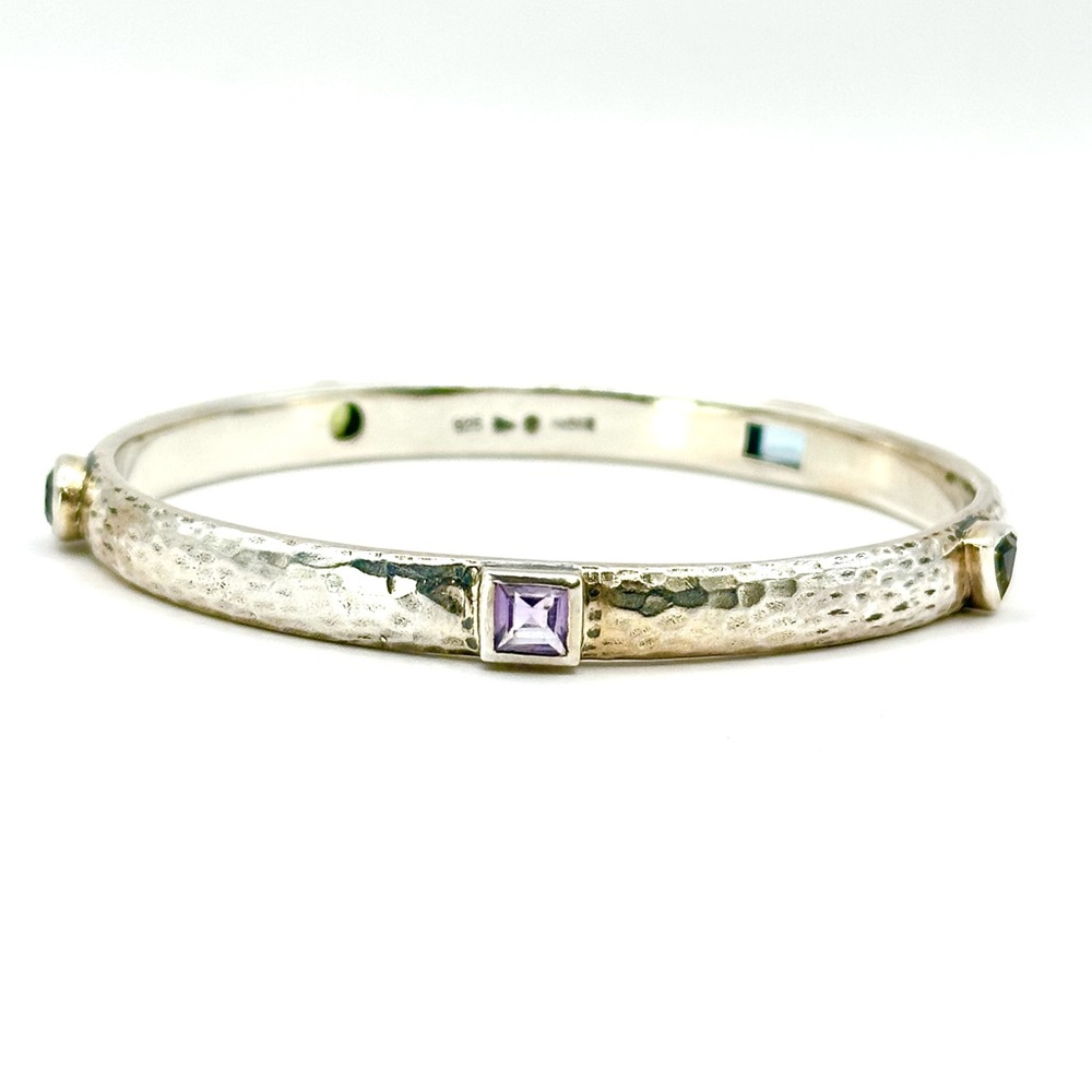 Silpada Retired B1698 Sterling Silver Multi Gemstone & Hammered Bangle Bracelet